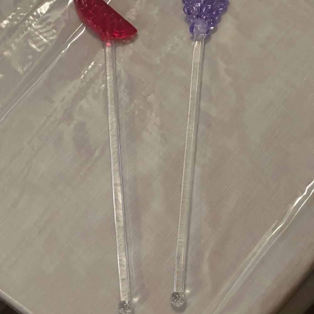 Fruit shaped Drink Stirrers - red orange slice and Purple grapes